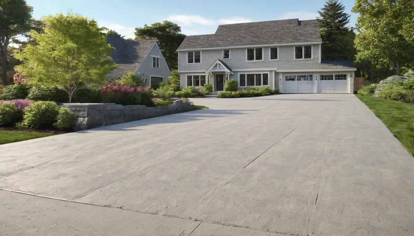 A newly poured concrete driveway beside a home in Peabody